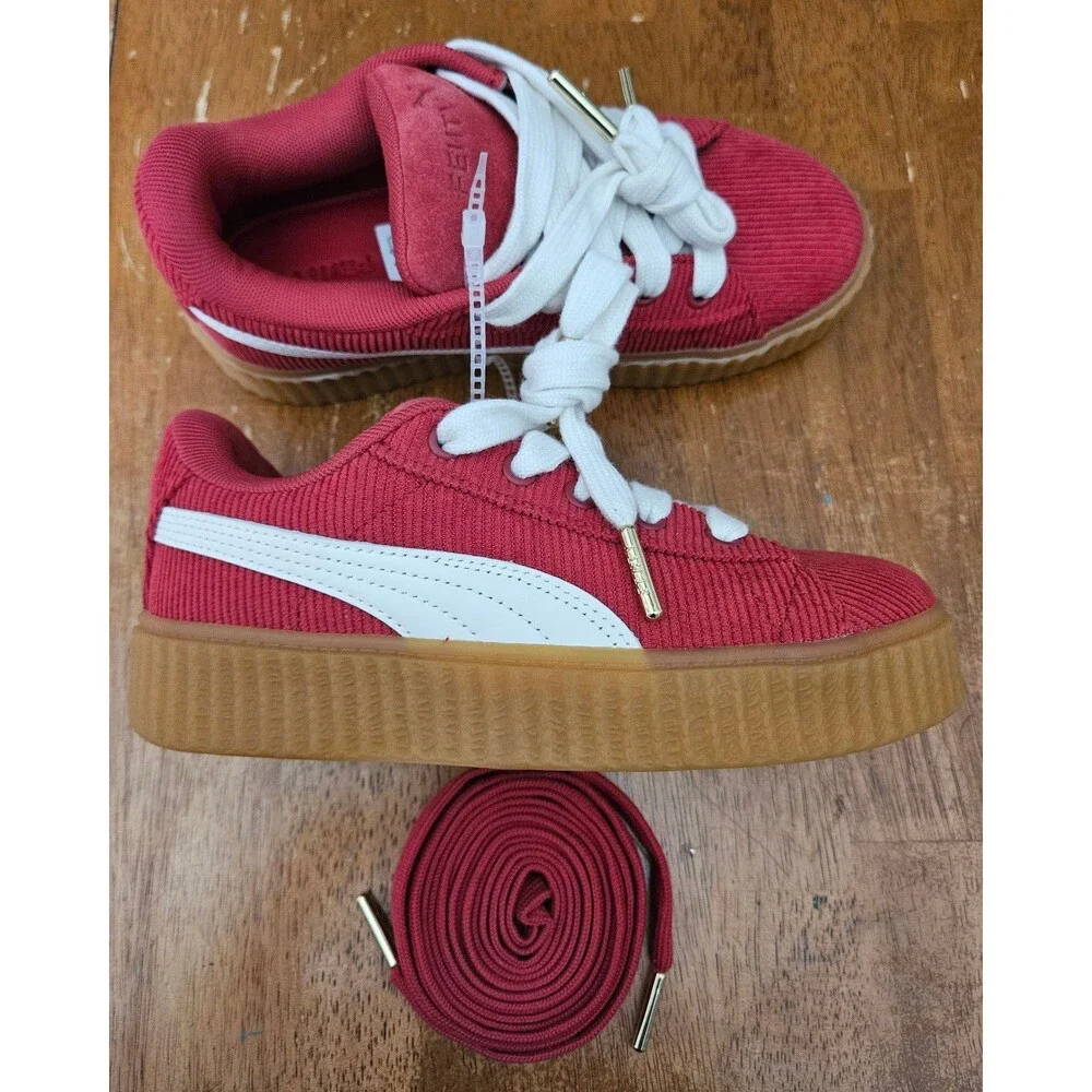 Puma X Fenty Creeper Phatty Rihanna Corduroy Red White Kids Shoes Size 3 New